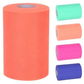 Tanstic 1 x Coral Tulle Fabric Roll, 6 Inches x 100 Yards Tulle Ribbon Fabric Spool Tulle Roll for DIY Tutu Bow, Birthday Party Wedding Decorations