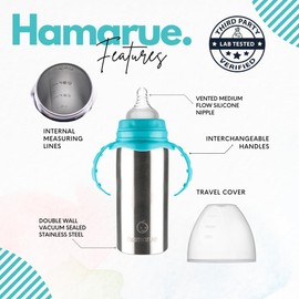 Hamarue 3-in-1 Stainless Steel Sippy Cups for Toddlers | Non-Toxic Insulated Stainless Steel Baby Bottle | Straw Cup With Removeable Handles | Plastic Free Liquid Transfer (Teal, 6 oz)