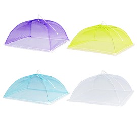 4 Pcs Pop-Up Food Covers, Reusable and Collapsible Food Net Cover Keep Out Flies Bugs Mosquitoes, Food Covers Mesh for Outdoors, Parties, Picnics, BBQ(White Yellow Blue and Purple)