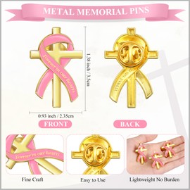 Misdary 50 Pcs Funeral Favors for Guests Funeral Memorial Pin Cross Ribbons Forever in Our Hearts Lapel Brooch Pin for Religious Christian Celebration of Life Mourning Remembrance Day(Pink)
