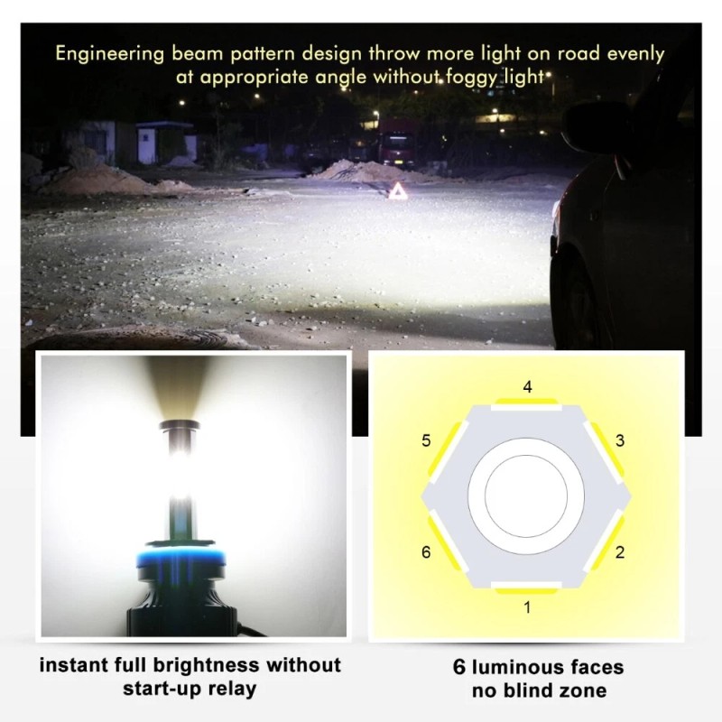 IRONWALLS 6 Sides H11 H9 H8 LED Headlight Bulbs Super