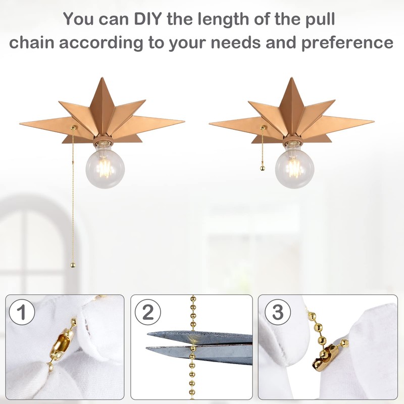 Flush Mount Ceiling Light Fixture with Pull Chain, Brass Star
