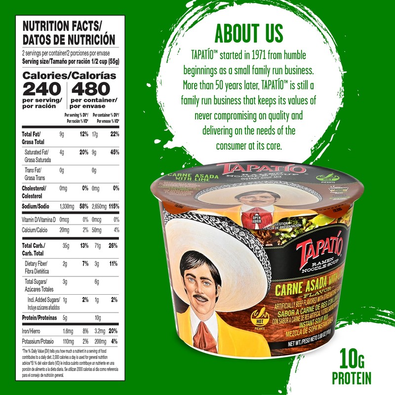 Tapatio Ramen Noodle Soup - Big Bowl - Carne Asada