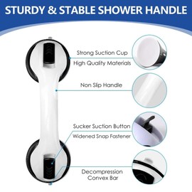 Grab Bars for Seniors, Pack of 2, Shower Handle, No Drilling, Shower Handle with Strong Hold, Suction Cup Handle, Bathroom Handle, Standing Aid Suction Handle, for Disabled Elderly, Black