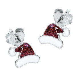 Santa Hat Christmas Earrings .925 with Sparkly Glitter