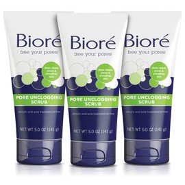 Bioré Pore Unclogging Scrub, Removes Excess Dirt and Oils, Face Scrub, with Salicylic Acid, Oil Free, 5 Ounces, Pack of 3