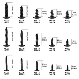 425 Large Round Head Self Tapping Screws, M3 M4 M5 Black Screws for Wood Screws Assortment, Wafer Head Self-tapping Screws, Cross Pan Head Screws, Truss Head Self Drilling Screws for Sheet Metal Plast