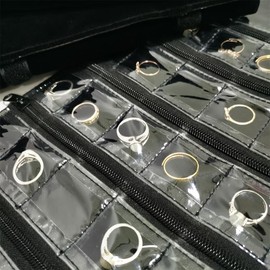 SCIKHEFT Velvet Travel Jewelry Case Roll Bag Organizer for Necklace, 9 Zipped Grids, Black (Black 56 Grids)