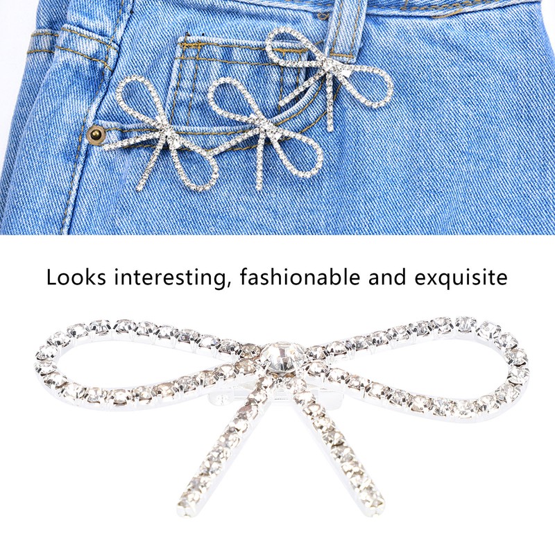 10Pcs Diamond Rhinestone Bow Glass Flash Brooch Claw Chain Suit