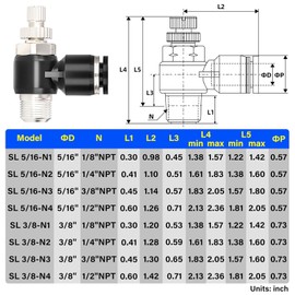 TAILONZ PNEUMATIC 3 Pack SL-3/8-N2 Push to Connect Air Line Fitting Air Flow Control Valve 3/8 Inch od 1/4 Inch Npt Elbow 90 Degree Air Speed Control Valve Fitting Push Lock