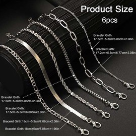 6 Pieces Chain Bracelets for Women Bracelet Figaro Cuban Snake Chain Bracelet Stackable Silver Bracelet Set for Women Bracelet Boho Bracelet Set for Women Girls