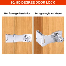 KIBBEH 1 Pack Door Lock Hasp Latchs, Collapsible Solid 304 Stainless Steel File Cabinet Lock Desk Drawer Lock, for 90 Degree and 180 Degree Drawers, Dabinets, Doors, Flip Barn Door (Universal Key)