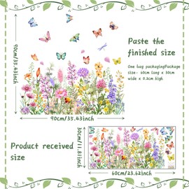 Flower Butterflies Window Clings Watercolor Floral Green Plants Leaves Window Stickers Removable Spring Summer Rustic Wildflower Window Decals Art Decor for Nursery Bedroom Living Room