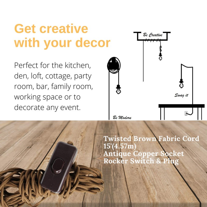 Atron Pendant Light Cord Kit 15'(4.57m) Flexible Twisted Fabric Cord-