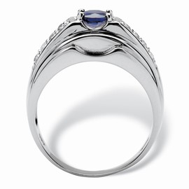PalmBeach Jewelry Men's Sterling Silver or Yellow Gold-Plated Sterling Silver Oval Shaped Genuine Blue Sapphire and Round Cubic Zirconia Ring, Metal, Sapphire Cubic Zirconia