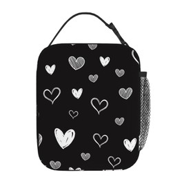 DORKEIXIA Black Love Heart Hearts Lunch Box Lunch Bag For Women Adults Men - Insulated Reusable Cute Lunch Bag With Large Capacity - Cooler Lunch Container For Work/Travel/Office