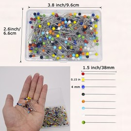 250 PCS Sewing Pins Straight Pin for Fabric, Pearlized Ball Head Quilting Pins Long 1.5inch, Multicolor Corsage Stick Pins for Dressmaker, Jewelry DIY Decoration, Craft and Sewing Project