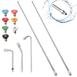 Selkie Pressure Washer Extension Wand, 120" Power Washer Extension Wand with 3pcs Curved Rod Lance& 7 Spray Nozzle Tips,Gutter Cleaner Attachment, 1/4” Quick Connect Fitting, 4000 PSI(120 Inch)