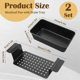 Tobeelec 2 Sets Meatloaf Pan with Drain Tray, High-Carbon-Steel Meatloaf Pan with Drain Tray, Nonstick Meat Loaf for Baking, Bread, Cakes, Roasting Meat and More(Black)