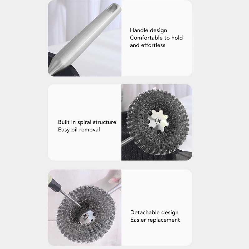 Long Handle Steel Wool Scrubber Deep Clean Rustproof Stainless Steel