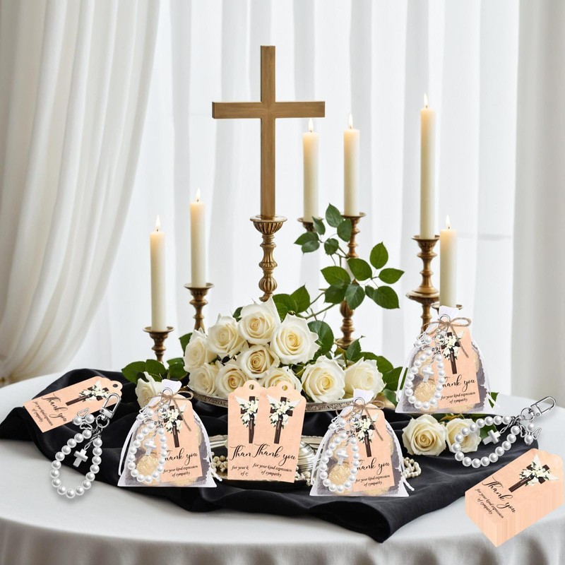 Metacipher 20 Set Funeral Favors for Guests Pearl Angel Keychains