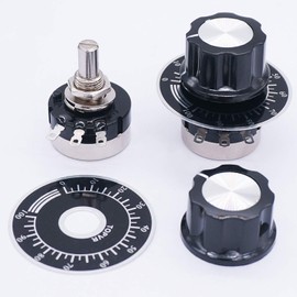Taiss / 2pcs RV24YN20S Single Turn Carbon Film Rotary Taper Potentiometer Used for Inverter speed regulation. Motor speed control + 2pcs A03 knob + 2pcs dials (B103 10K ohm)