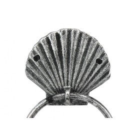Antique Silver Cast Iron Seashell Towel Holder 8.5 - Seashell Home Decor - Bea
