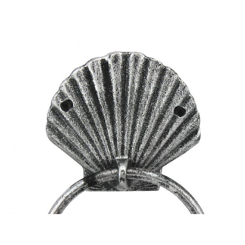Antique Silver Cast Iron Seashell Towel Holder 8.5 - Seashell
