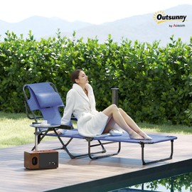 Outsunny Tanning Chaise Lounge Chair, 4-Position Beach Chair with Face & Arm Holes, Pillow headrest, Adjustable Sunbathing Chair, Gray