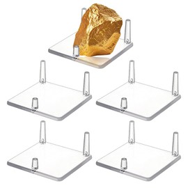AHANDMAKER Pack of 5 Stone Display Stands 3 Pegs Acrylic Square Display Easel Stands for Geodes Mineral Holder Small Collectibles Display Stand for Presentation of Geodes