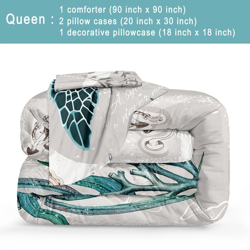 Bedbay Coastal Bedding Set Queen Size for Girls Boys -
