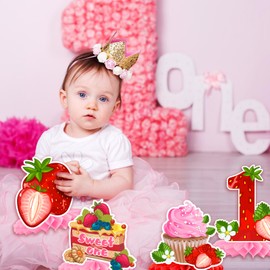 Berry First Birthday Decorations Honeycomb Centerpieces for Baby Girls, 8pcs Sweet 1st Birthday Party Decorations Cute Strawberry, 1st Birthday Table Centerpiece Party Supplies