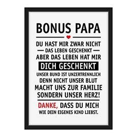 Bonus Dad Gift Step Dad Gift Idea Father's Day Birthday Gift Bonus Dad Birthday Thank You Saying Poster Picture with Wooden Frame for Kitchen, A4, Black