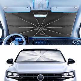 Portable Windshield Sunshade Umbrella for Volkswagen Tiguan 2018-2023 2024, 2 in1 Ice Crystal Durable Compact Shade Umbrella UPF50+ UV Front Window Heat Insulation Protection Outdoor Camping