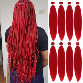 Red Braiding Hair Pre Stretched 20 Inch 8 Packs Pre Stretched Braiding Hair For Braiding For Braids Soft Locs Hot Water Setting Yaki Texture Easy To Twist(20Inch,Red)