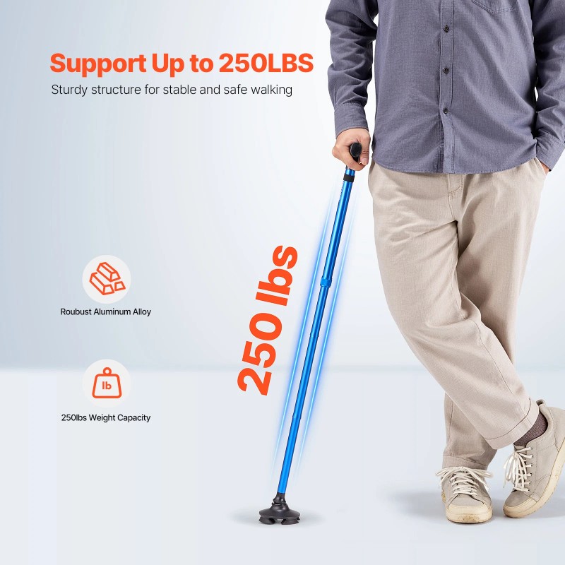 VEVOR Walking Cane Folding Walking Stick 8-Level Height 4-Pronged Pivoting