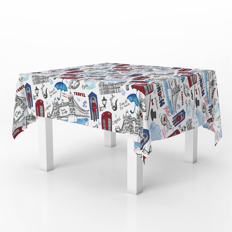 Xtremepads London Landmark Symbols Pattern Pattern - Square Linen Tablecloth,