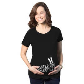 Maternity Easter Egg Smuggler Bunny Ears Spring Pregnancy Announcement T Shirt Funny Graphic Pregnancy Tee Easter Maternity Wear Funny Maternity Shirts Black XXL