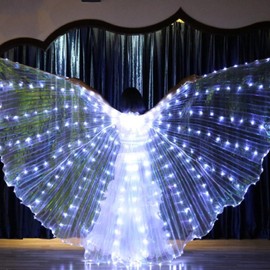 LED Isis Wings 360 Degree LED Wings for Adults with 20-100 cm Telescopic Rods Belly Dance Wings Children Butterfly Wings Children LED for Belly Dance Stage Show Carnival (Adults, White)