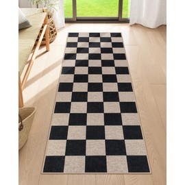 Lahome Checkered Easy Jute Runner Rug, 2x6 Hallway Kitchen Runner Rug Non Slip Washable Outdoor Runner Rug for Entryway Indoor, Checkerboard Black Indoor Outdoor Carpet Runners for Hallway 6ft Entry