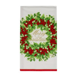 Caspari Holly and Berry Wreath Merry Christmas Paper Guest Towel Napkins - 15 Per Package, 4 Packs