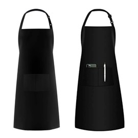 LATRAT 2 Pieces Adjustable Apron, Waterproof Cooking Apron with Pockets, Adjustable Kitchen Apron, BBQ Apron, Black with 2 Pockets, black