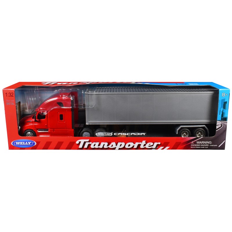 DCD Freightliner Cascadia Truck in Red with Gray Container 1/32