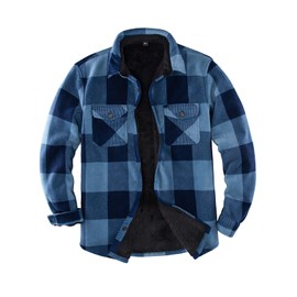 ZENTHACE Men's Warm Sherpa Lined Fleece Plaid Flannel Shirt Jacket(All Sherpa Fleece Lined) (Blue, X-Large)