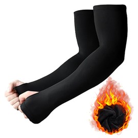 YLMYOLEMEI Long Arm Warmers, Arm Sleeves Winter for Men and Women, Black Arm Sleeves with Thumb Hole, Size M, Arm Warmers for Winter Cycling, Driving, Volleyball, Basketball, Running, Gaming, m