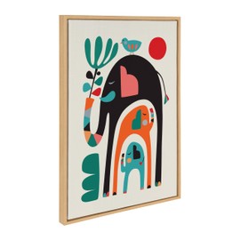 Kate and Laurel Sylvie Three Elephants Framed Canvas Wall Art by Rachel Lee; 23x33 Natural; Colorful Jungle Animal Art for Wall