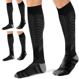 3 Pairs Compression Socks(20-30 mmHg) for Women and Men, fit for Running, Flight, Travel, Pregnancy, Nurses, Medical, Circulation and Recovery H HOME-MART (Black, Large/X-Large)