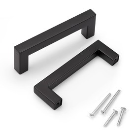KNOBWELL 15 Pack Kitchen Cabinet Handles, Black Stainless Steel Dresser Drawer Pulls, Kitchen Dresser Drawer Handles, Hole Spacing 3-3/4", Overall Length 4-1/5"