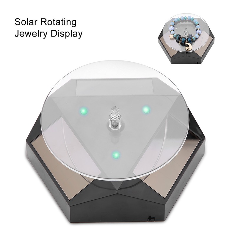 360 Rotating Solar Power Showcase LED Light Turntable Watch Jewelry
