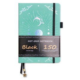 BUKE Dotted Journal - 150gsm Black Paper - 5 * 5mm DOT GRID Layout 160 Pages - A5 Size PU Leather Hardcover Drawing Sketch Notebook (Green)